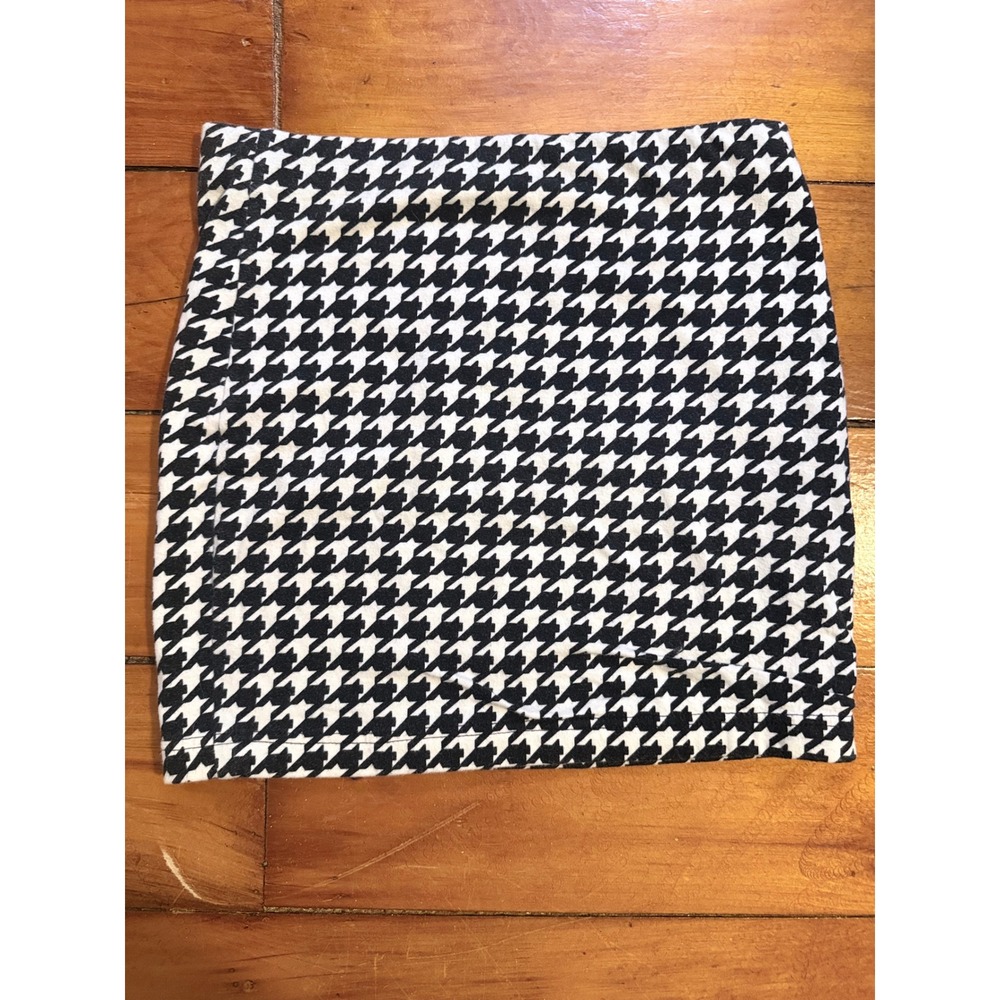 Forever 21 Houndstooth Mini Skirt Womens Small Black White Stretch Bodycon